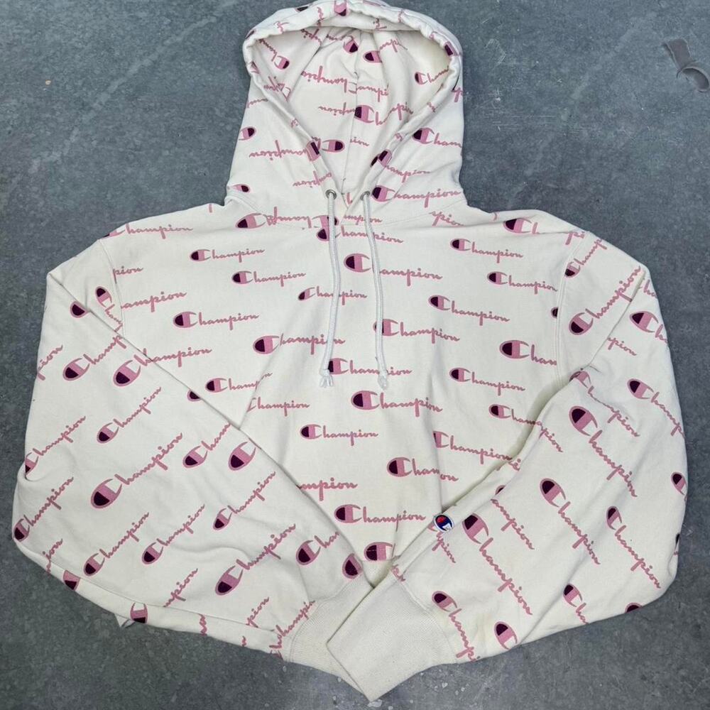 White Champion Cropped Oversized Hoodie